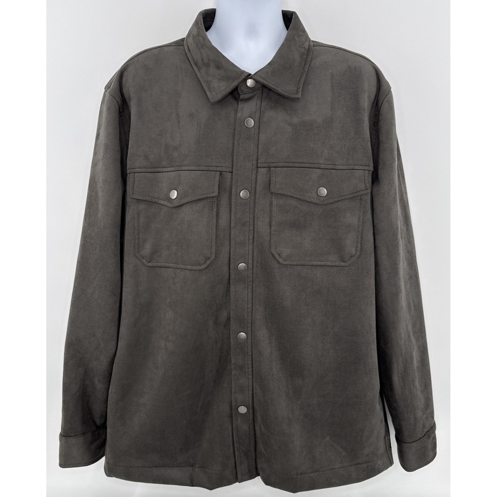 Frye Shacket Mens XXL Snap Front Suede Feel Stretch Overshirt Jacket Gray